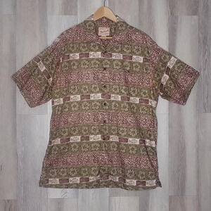Woolrich Vintage Mens Large Short Sleeve‎ Collared Button Up Shirt Fish Floral